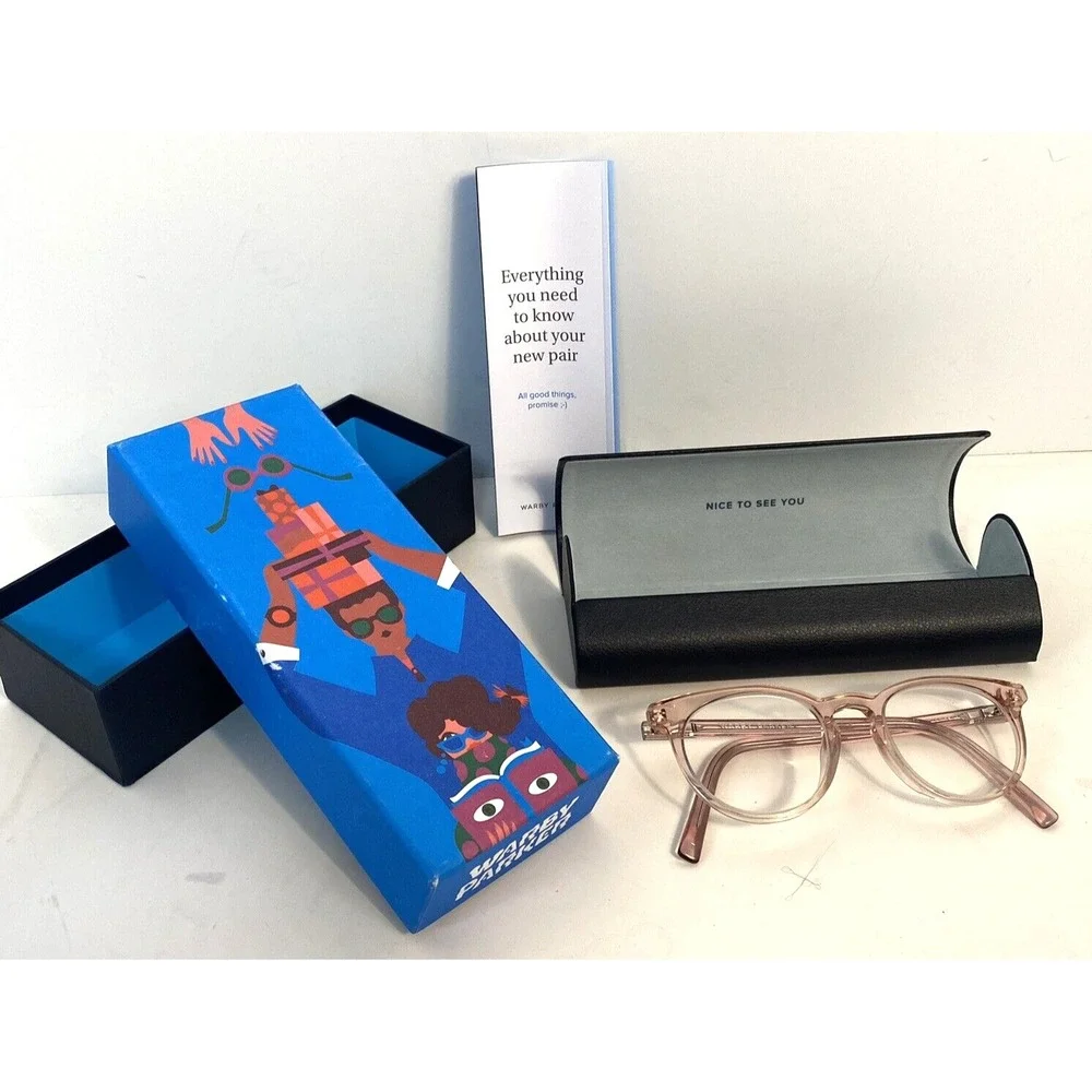 Warby Parker Sadie N 625 Eyeglasses Translucent Pink Round Frames 46-19-140 Case